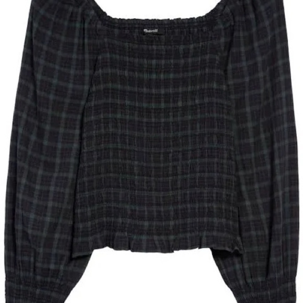 Madewell Lucie Bubble Sleeve Smocked Top - Blue/Green - Large